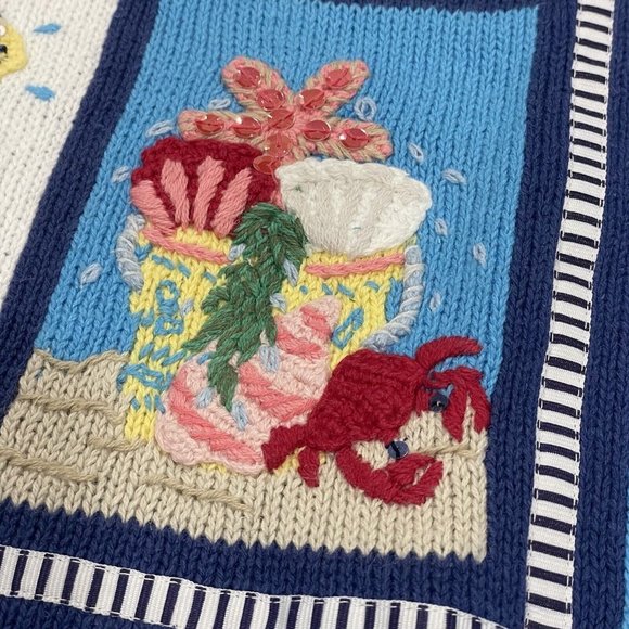 Quacker Factory Sweater Tunic Women Medium Embroidered Sea Life Seashell Coastal - Picture 5 of 12